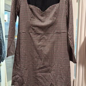 Abercrombie & Fitch Black and Brown Checkered Long Sleeve Dress